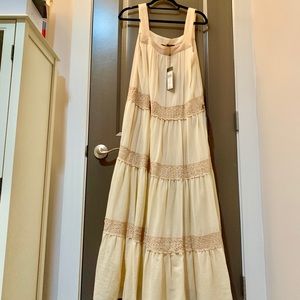 Bcbg Dusty Pink Cotton Lace Tiered Maxi Dress NWT